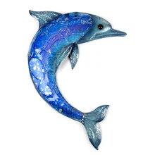 Liffy металл дельфин Настенный декор с голубой росписью стекло для украшения сада открытый статуи и садовые скульптуры животных