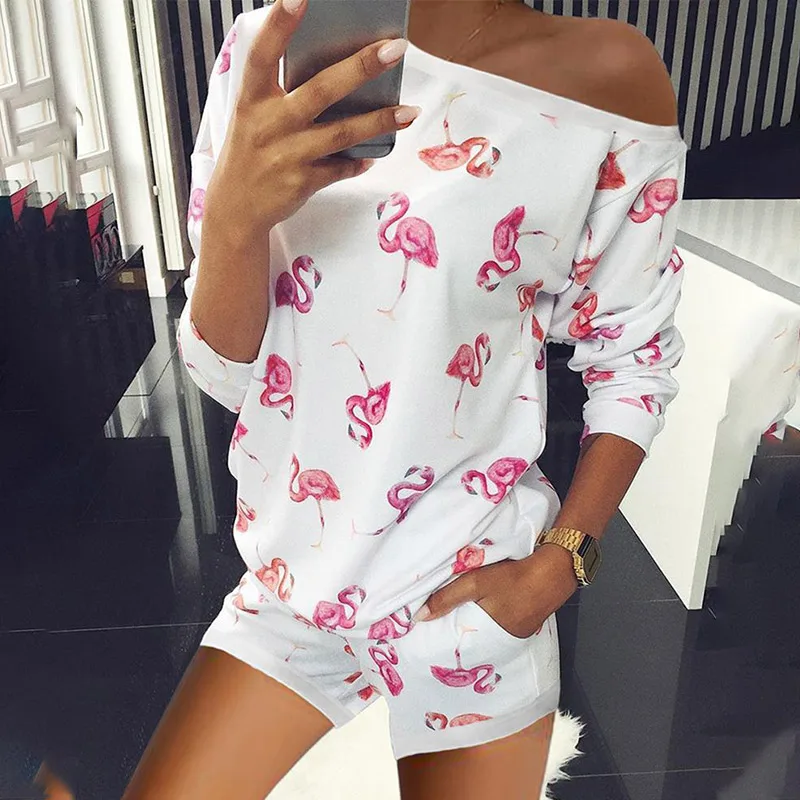 Женский комплект из 2 предметов топ с длинными рукавами и шорты принтом Falmingo