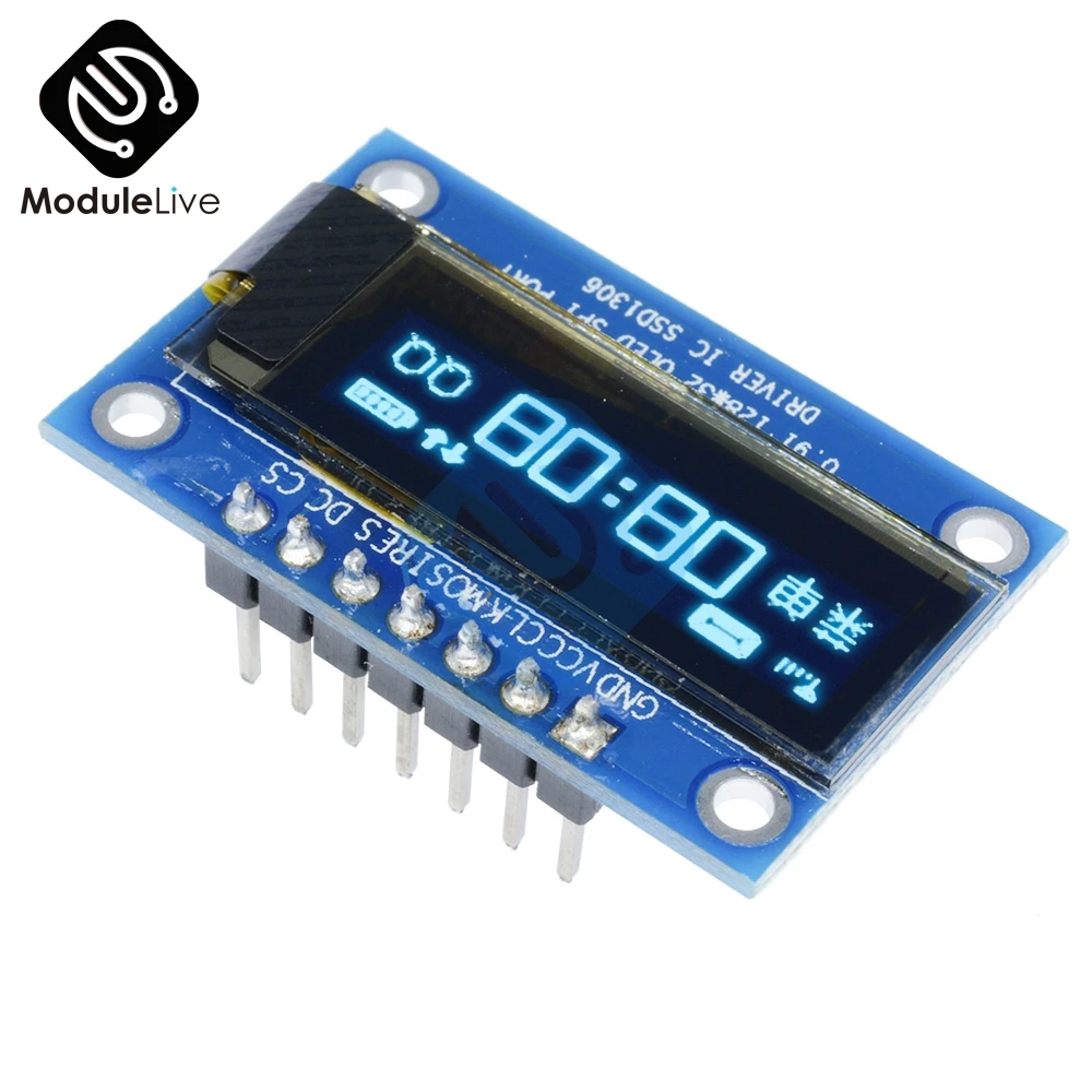 0.91 Inch 0.91'' SPI 128x32 12832 White/Blue Digital OLED LCD Display DIY Module SSD1306 Driver IC DC 3.3V-5V For Arduino PIC