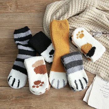 

Winter Warm Cat Paw Socks For Women Thick Coral Fleece Girls Sleeping Fuzzy Socks Home Floor Kawaii Claw Socks Christmas