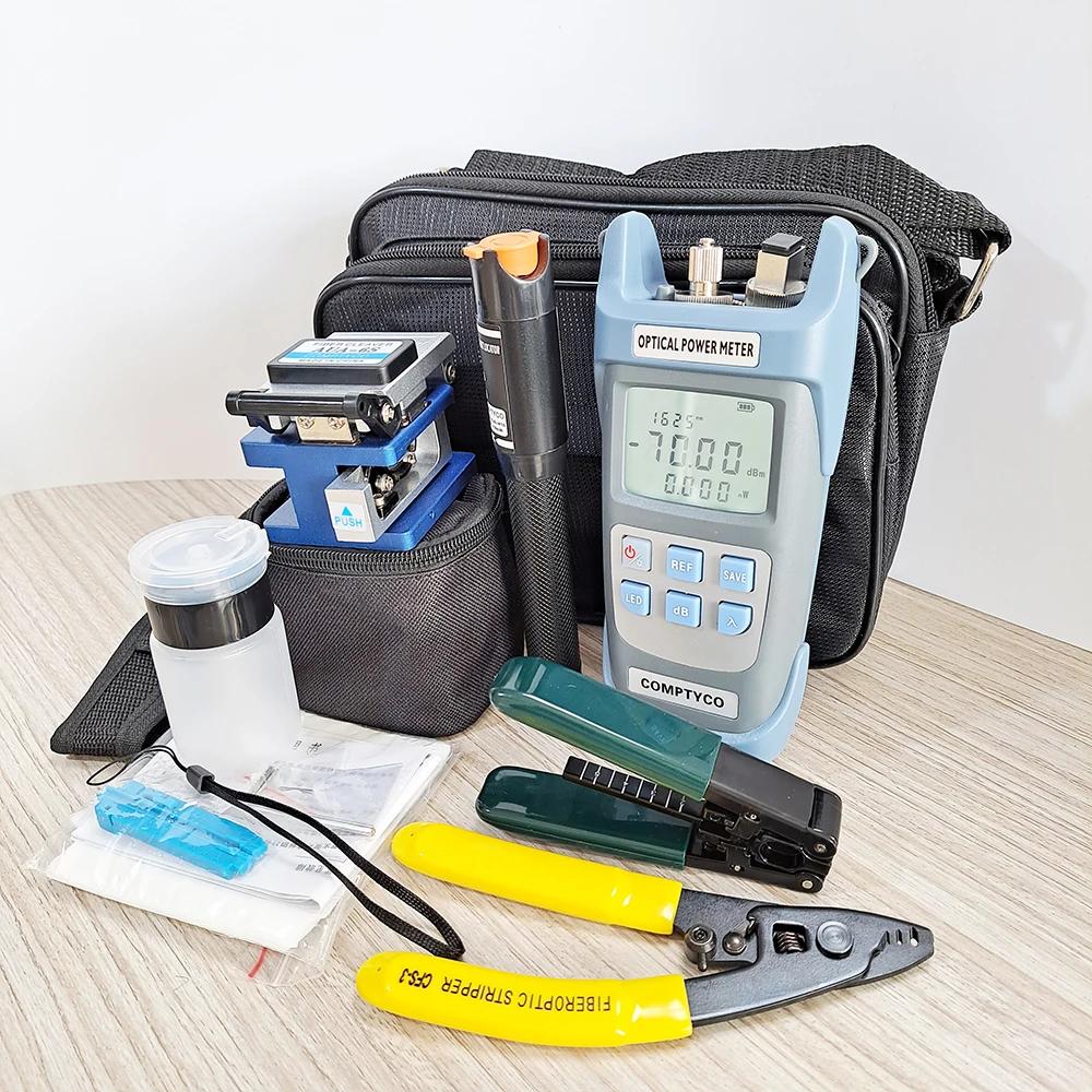 FTTH ToolKit with OPM -70~10dBm Optical Power Meter + AUA-6S Cleaver + 10MW VFL Visual Fault Locator + CFS-3 + Wire stripper fast connect fiber connectors Fiber Optic Equipment