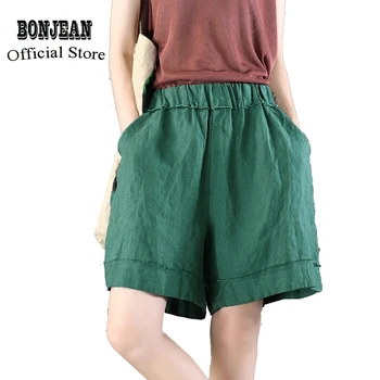 

Women Linen Straight Short Sweet Cute Casual Fashion for Summer Big Loose Elastic Waist Solid Color AZ19181320
