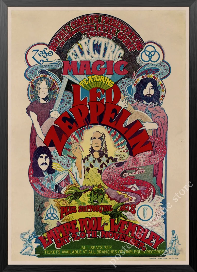 Светодиодный плакат Zeppelin Rock Music, Jimmy Page, rober Plant, винтажный домашний декор, настенные наклейки, 9 процентов/5 - Цвет: 18
