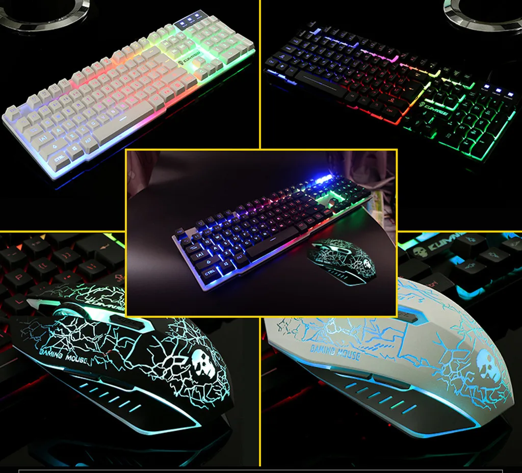 Teclado Gamer Набор клавиатуры и мыши T6 Радужная Подсветка Usb Эргономичный для ПК ноутбук клавишный геймер клавиатура и мышь комплект накладки