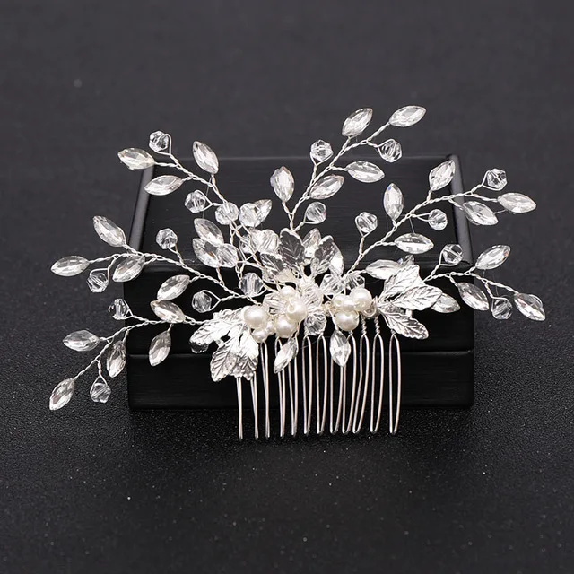 Silver Color Pearl Crystal Wedding Hair Combs Hair Accessories for Bridal Flower Headpiece Women Bride Hair ornaments Jewelry Silver