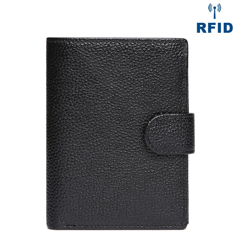 Модный мужской кошелек из натуральной кожи, RFID клатч, Сумка с несколькими отделениями для карт, кредитный держатель для карт, ультра тонкий портативный короткий кошелек для монет - Цвет: Черный