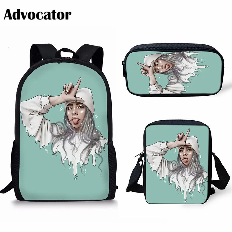 ADVOCATOR 3 шт./компл. Billie Eilish шаблон школьные сумки набор для подростков студентов детский рюкзак для мальчиков сумка-портфель