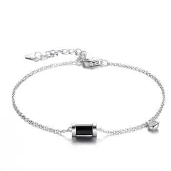 

925 Sterling Silver Bezel CZ Bracelets For Women Elegant Rolo Chain Charm Ceramic Bracelet Birthday Party Gift