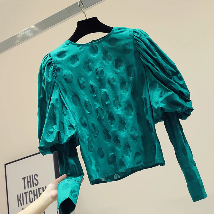 Новые рубашки с буфами на рукавах для женщин Hig Street горошек Блузы с принтом темперамент женские короткие рубашки Blusas Femme вечерние топы