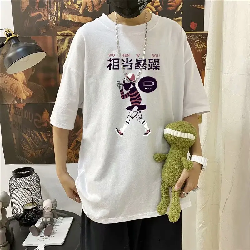 

Harajuku BF Style Short Sleeve T-shirt Men's Korean-style Trend INS Hong Kong Style Students Half-sleeve Shirt Summer Loose-Fit