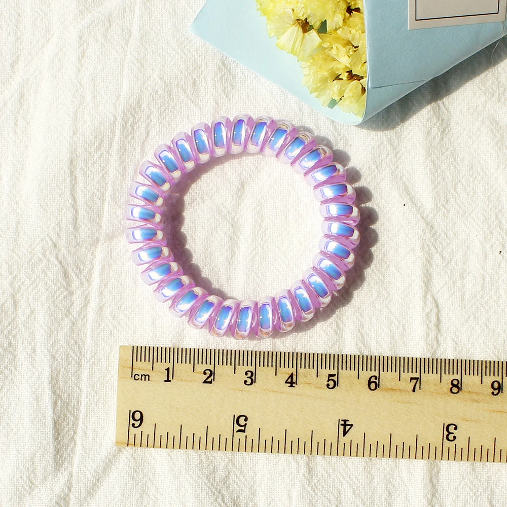Purple 5pcs 5 шт. телефонная проволока эластичные резинки для волос для девочек яркие цветные головные уборы конский хвост держатель резинки женские аксессуары для волос - Цвет: Purple 5pcs