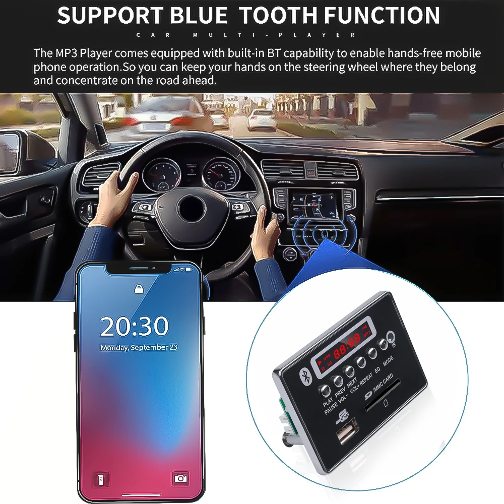 Kebidu 5 v 12v MP3 WMA WAV Decoder Board Bluetooth5.0 Wireless music Audio Module USB TF FM Radio For Car accessories mp3 player bluetooth