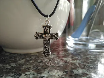 

10 Blessing amulet love heart Cross Necklace Cute Cool Christian Cross Necklace Simple Faith Religious leather Necklace jewelry