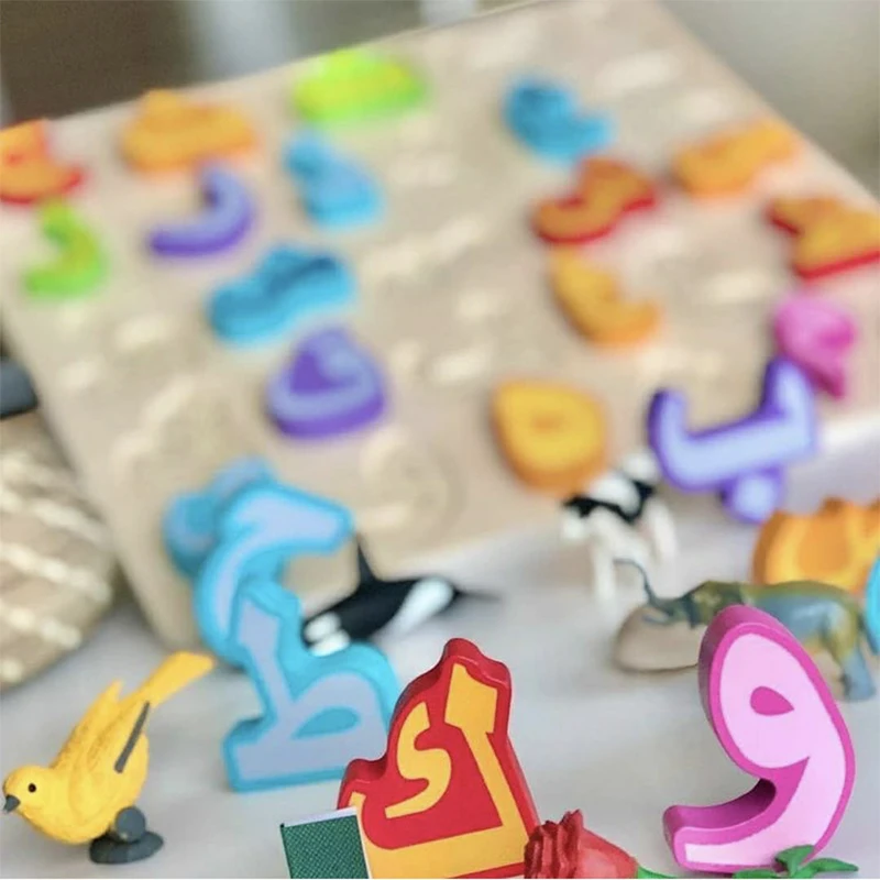 28 Arabic Alphabet Wooden Color blocks Puzzles Educational Toys For Toddlers Preschool Montessori Early Learning Gifts For Kids 5