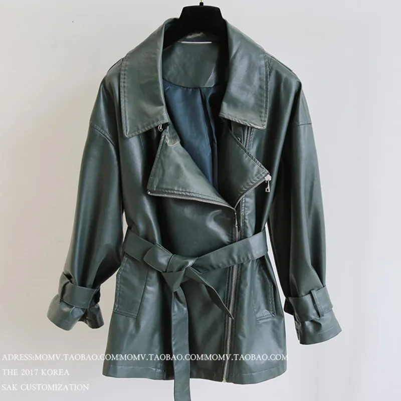 [DEAT] модная трендовая куртка из искусственной кожи, коша, длинный рукав, большой размер, пояс на талии, тонкая, высокое качество, на молнии, Женское пальто A34