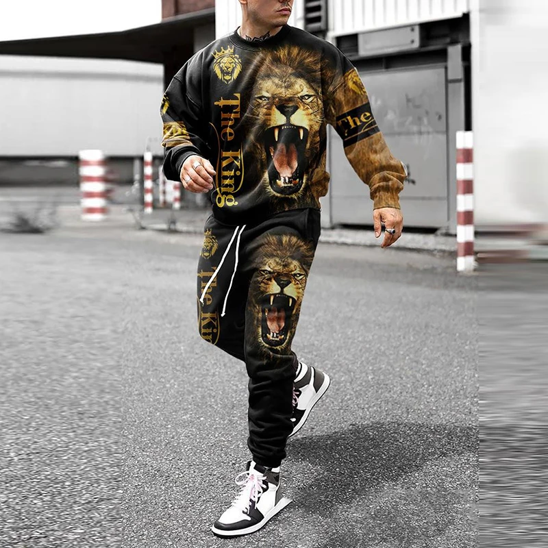 mens linen short sets Mens Casual Jogging Two Piece Sets Fashion Print Long Sleeve Hoodie+Long Pant Suits Men 2021 New Autumn Winter Outfit Streetwear mens linen short sets