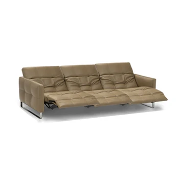 Sofá cama eléctrico reclinable de cuero auténtico para sala de estar, sillón nórdico moderno para sala de estar, 3 asientos, 258x100cm