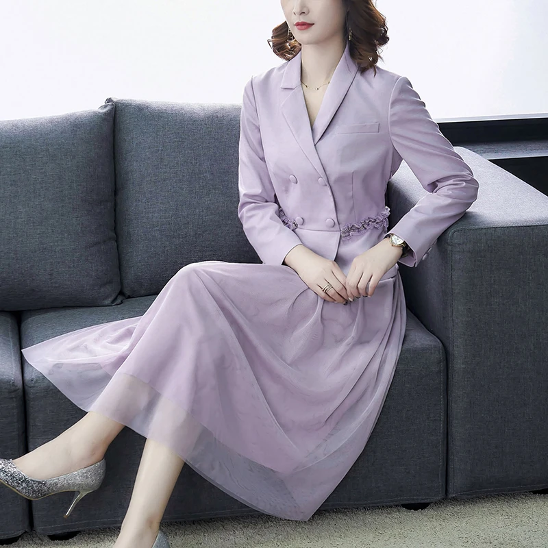 

Fashion Women Dress Elegant Women High Waist Dresses Woman Lace Patchwork Dress Plus Size XXL Office Lady Fake Two Piece Dresses