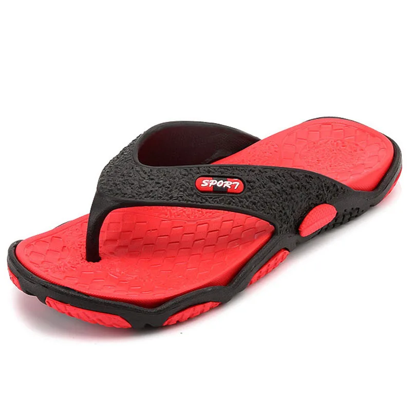 Новинка года; мужские Нескользящие сандалии; Летние вьетнамки; мужские пляжные сандалии; удобная мужская повседневная обувь; большие размеры - Цвет: Black red