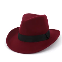 Мужская и Женская шерстяная западная ковбойская шляпа с тканевым поясом широкий джазования с полями шляпа сомбреро Hombre cap размер 56-58 см