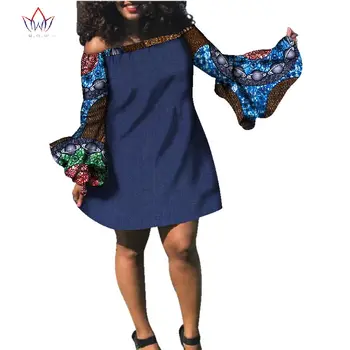 

Ankara African Dresses For Women Plus Size African Women Clothes Slash Neck Africa Fashions For Women Knee Length Dress WY2730