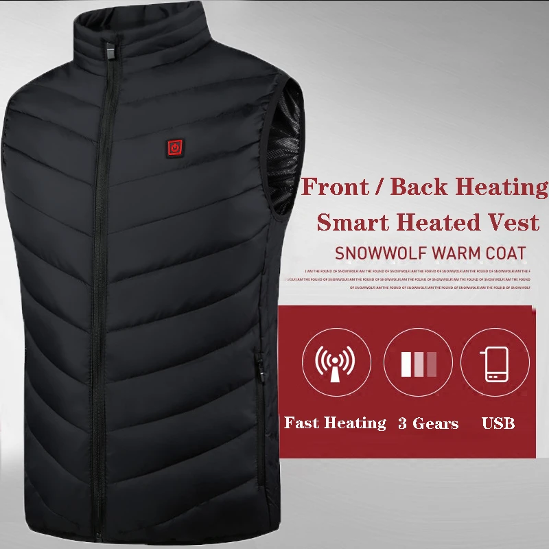 

2020 Front Back Heating USB Electric Heated Vest Winter Waistcoat Super Warm Outdoor Coat Camping Hiking Jacket Hot Heated Vest