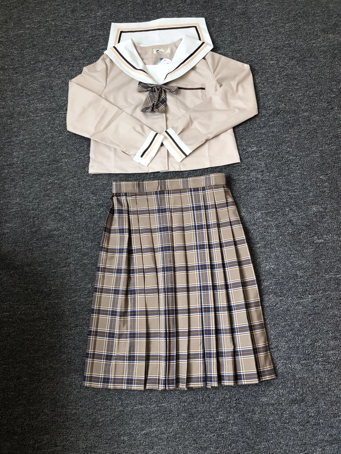 School Dresses Japanese College Middle School Uniform For Girls Jk Uniforms Lady Sailor Suit Tea Brown Color Plaid Pleated Skirt