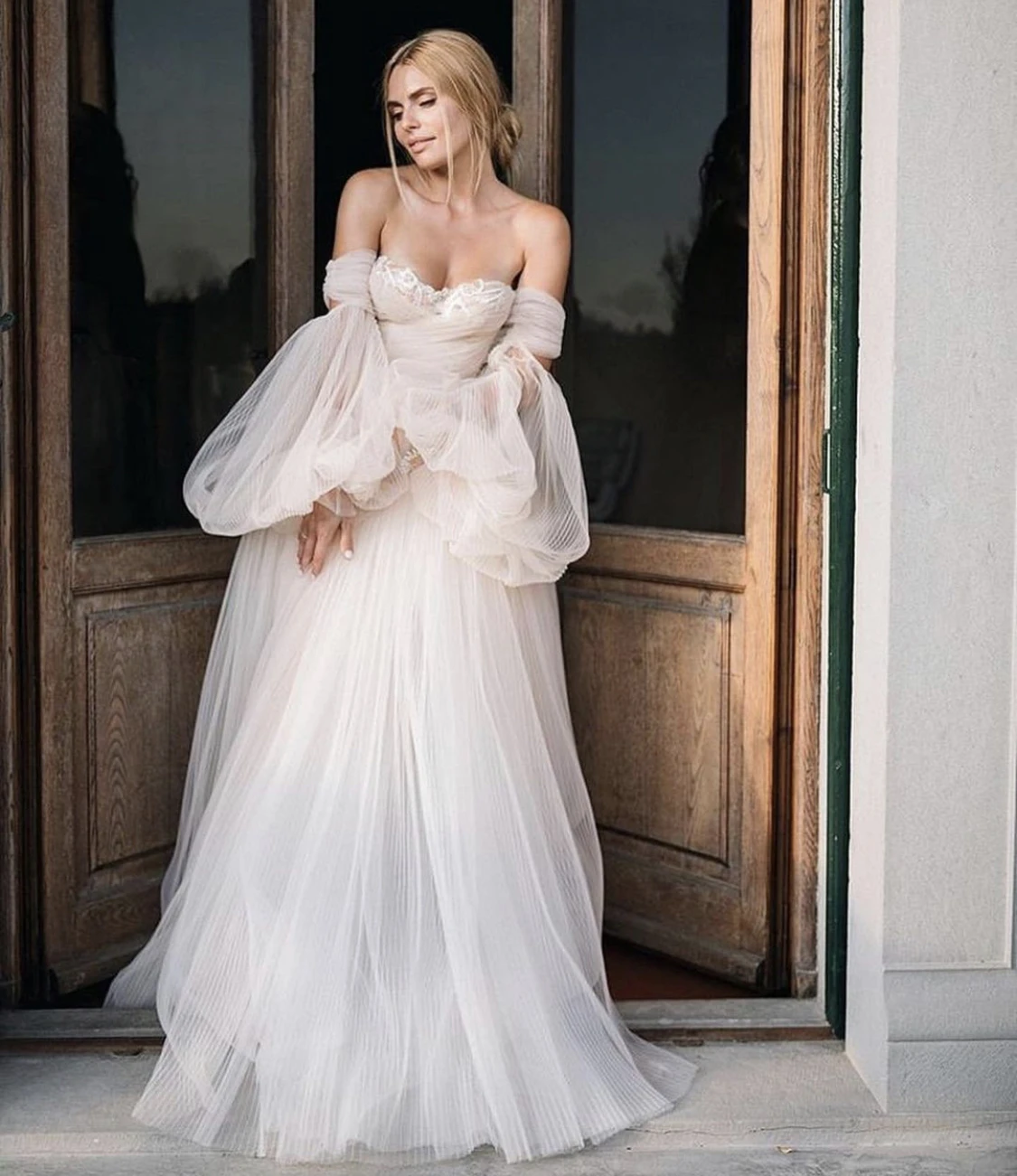 

Princess Wedding Dress 2024 Women A-Line Sweetheart Off The Shoulder Puffy Sleeves Backless Fairy Bridal Gown Vestidos De Noiva