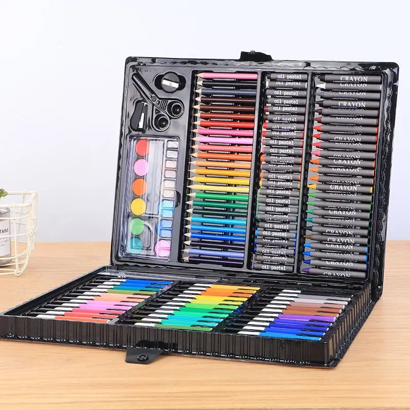 Online 150 teile satz Kinder Kunst Set Kinder Zeichnung Set Wasser Farbe Stift Kreide Öl Pastell Malerei Zeichnung Werkzeug Kunst liefert schreibwaren
