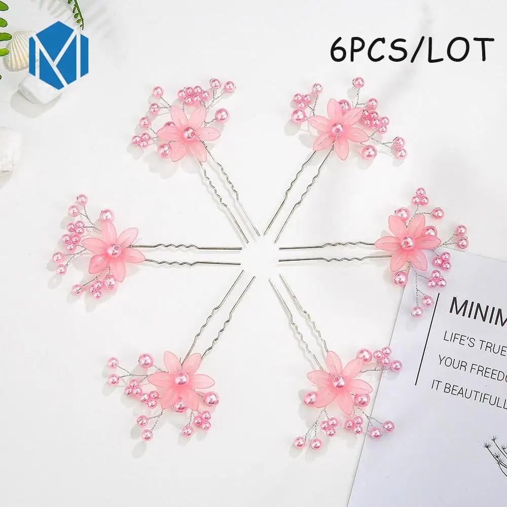 6 pcs pink M MISM Modis женские цветочные аксессуары для волос для свадьбы невесты элегантные цветочные хрустальные палочки для волос для девочек украшения для волос - Цвет: 6 pcs pink