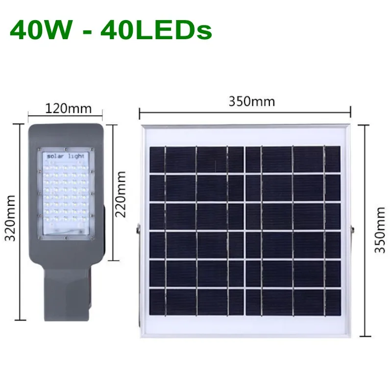 1 шт. 20 Вт 30 Вт 40 Вт 50 Вт 100 Вт Светодиодный уличный фонарь на солнечной батарее IP65 Водонепроницаемый светодиодный уличный светильник Открытый Солнечный садовый светильник