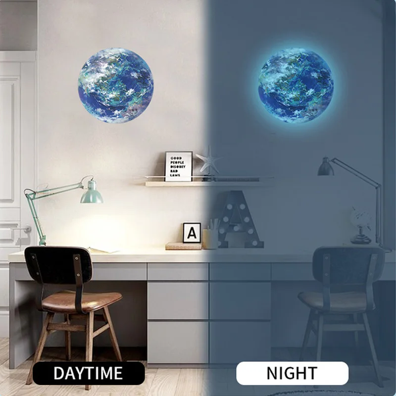 3D Earth Wall Stickers Baby Kids Room Living Room Bedroom Decoration Decals Glow In The Dark Home Decor Wallpaper Blue luminous wall stickers,wall stickers,vinyl decal stickers