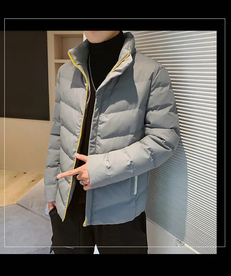 Winter Mens Cotton-padded Coat Stand Collar Warm Short Parka Outwear Casual Embroidery For Male Clothing U10
