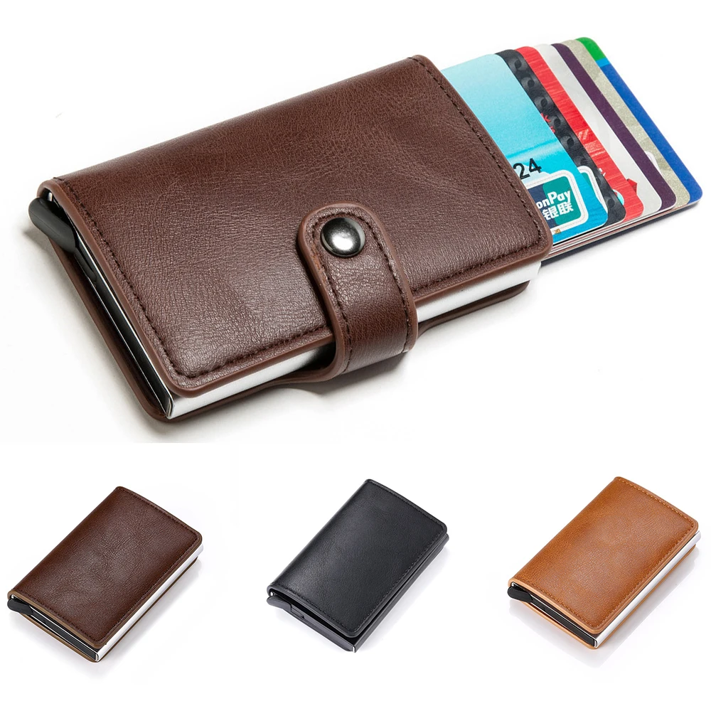 

Rfid Wallet Leather Women Men Wallet Credit Card Holder Card Case Slim Wallet Card Holder Metal Money Bag Anti Theft Wallet