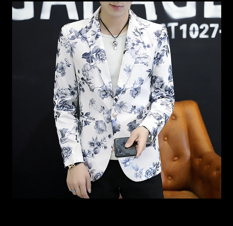 Дизайн мужской костюм Модный цветочный принт куртка Blazes Slim fit Homme Masculino Свадебный лучший мужской пиджак