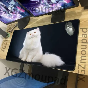 

XGZ Animal Cute White Cat Pattern Custom Large Gaming Mouse Pad Black Lock Edge Computer Table Mat Speed Rubber Non-slip Xxl