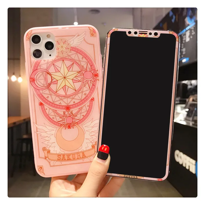 case and flim Для iphone 11 pro Max Сейлор Мун закаленное стекло flim+ мягкий бампер для iphone XS Max XR 7 6S 8plus Cardcaptor Sakura чехол+ flim - Цвет: case and flim