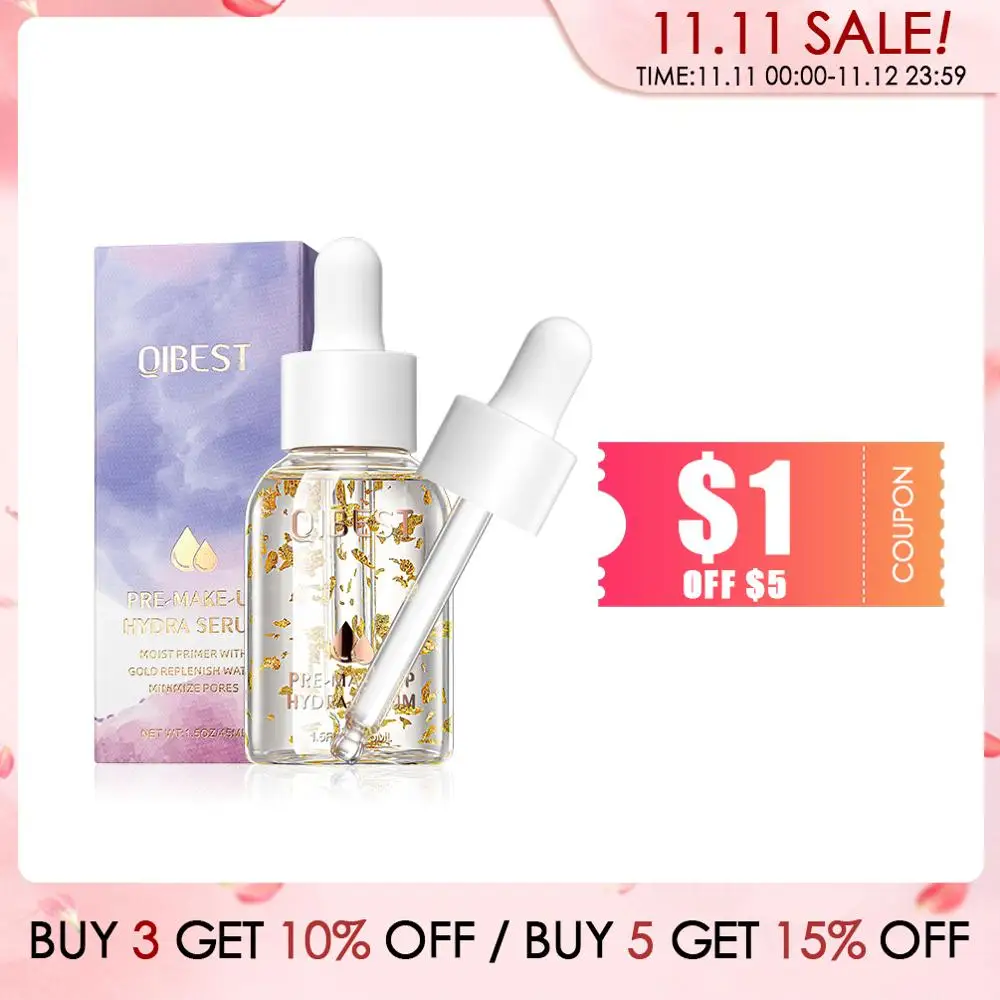 

QIBEST Gold Face Essence Cosmetics Skin Brightening Serum Skin Gold Serum Moisturize Face Base Skin Makeup Primer Skin Care