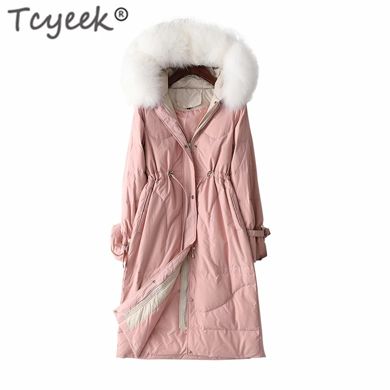 Толстый теплый женский пуховик Tcyeek + большое пальто из лисьего меха корейское