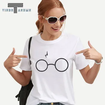 

Lightning Glasses T-shirt Girls Streetwear Harry Flash Glasses Graphic T Shirt Women Femme Potter-lovers slim Harajuku Tee shirt