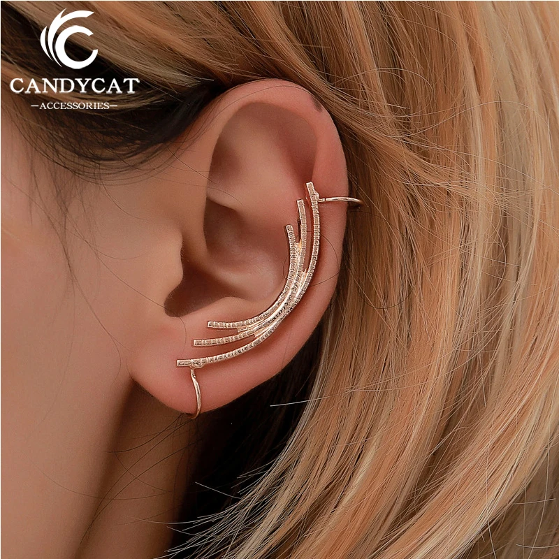 

Punk Simple Curved Clip Earrings For Women Men 2019 Statement Metal Geometric Ear Clip Without Pierced Unisex Fashion Jewelry