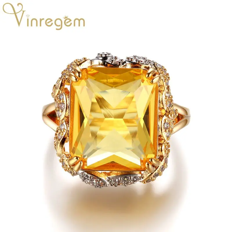 

Vinregem Branded Vintage 925 Solid Sterling Silver Citrine Gemstone Anniversary 18K Yellow Gold Rings Fine Jewelry Drop Shipping