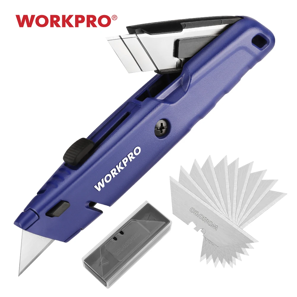 WORKPRO Quick Change Utility Knife With Storage Retractable Box Cutter 10pcs SK5 Extra Blades Included