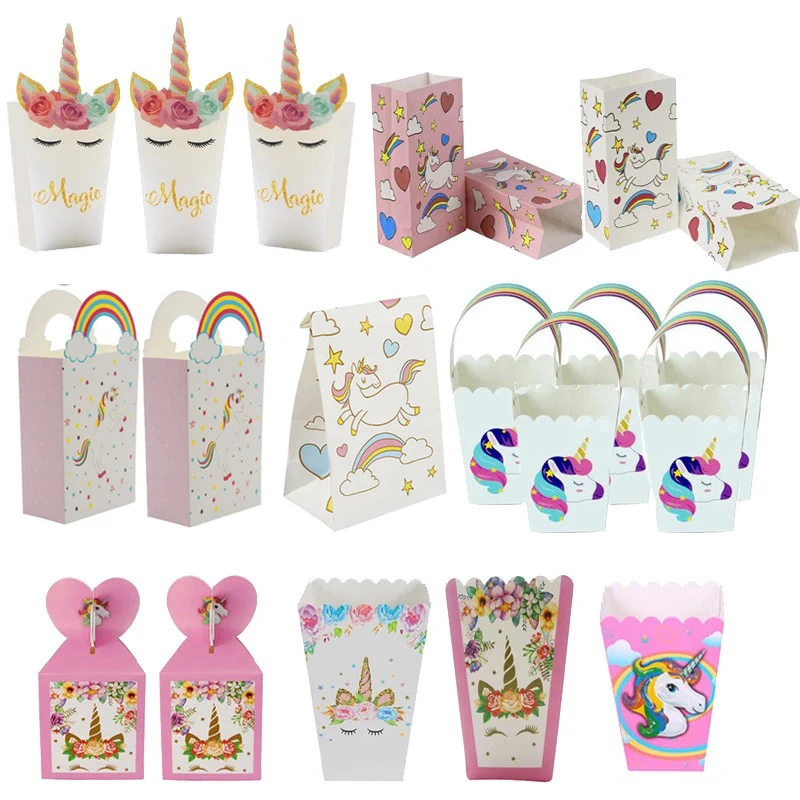 

Unicorn Party Paper Popcorn Box Gift Box Candy Cookies Bags 1st Kids Birthday Party Decorations Gift Bags Baby Shower Supplies
