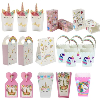 

Unicorn Party Paper Popcorn Box Gift Box Candy Cookies Bags 1st Kids Birthday Party Decorations Gift Bags Baby Shower Supplies