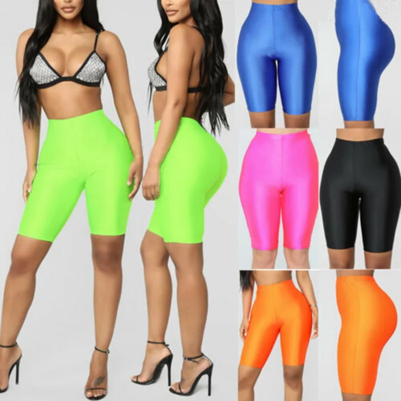 

2019 Women Push Up Short Leggings Fluorescent Color Casual Summer High Waist Knee Length Work Out Fitness Leggings Women Gymwear
