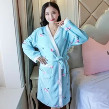 Зимний женский халат Фланелевая пижама осенний и теплый коралловый банный халат бархатный костюм Badjas Женское ночное белье свадебный наряд