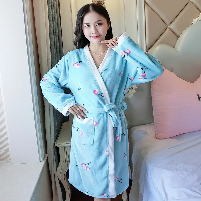 

Winter Women Bathrobe Flannel Pyjamas Autumn and Warm Coral Bath Robe Velvet Suit Badjas Female Sleepwear Bridal Robes 2019
