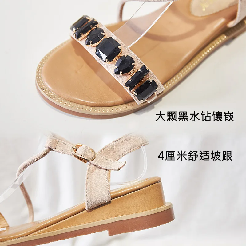 

Rome Sandals Women's Fairy-Style 2019 Summer New Style Bohemian Black Diamond Straight-line Buckle Slanted Heel CHIC WOMEN'S Sho