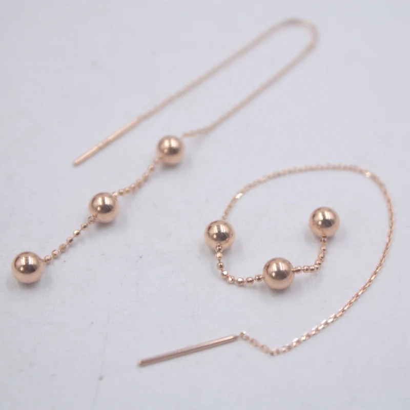 

Solid 18K Rose Gold Dangle Earrings Best Gift Perfect Ball & Beads Chain Earrings Line 110mmL 1.94g Fine Jewelry